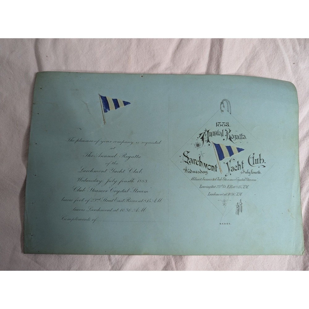 Vintage 1883 Larchmont Yacht Club Annual Regatta July 4th invitation ephemera